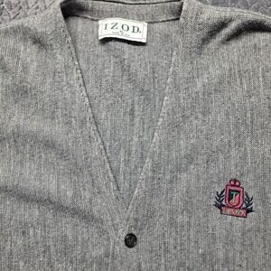 Vintage IZOD Men's XL Gray Knit Cardigan Sweater Made in USA Acrylic Crest Logo‎